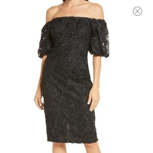 Xscape Womens Off-The-Shoulder Lace Sheath Dress